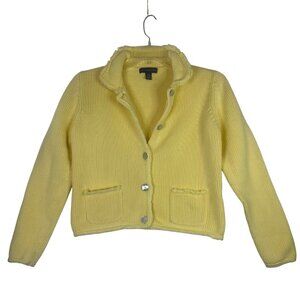 VTG Northern Isles Women SZ L Yellow Cotton Knit Cardigan Sweater Frayed Hem MCM
